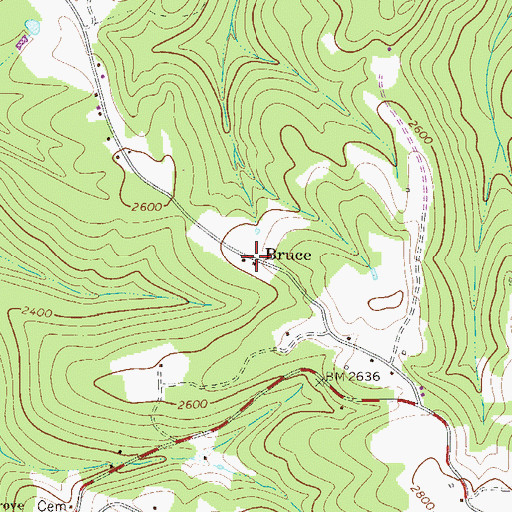 Topographic Map of Bruce, WV