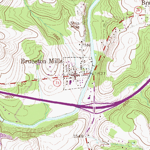 Topographic Map of Bruceton Mills, WV