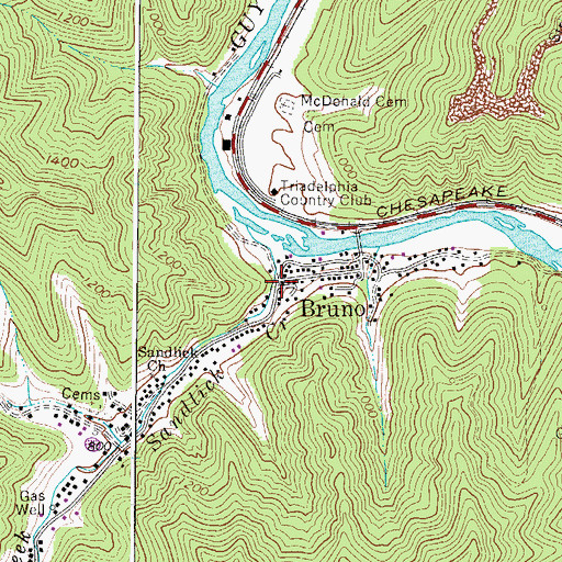 Topographic Map of Bruno, WV