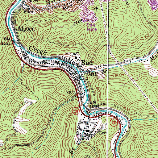 Topographic Map of Bud, WV