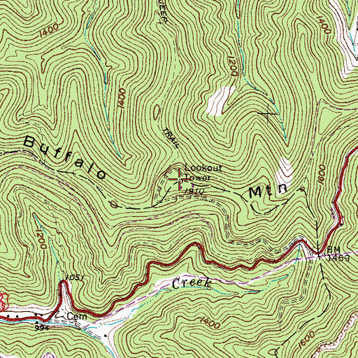 Topographic Map of Buffalo Mountain, WV