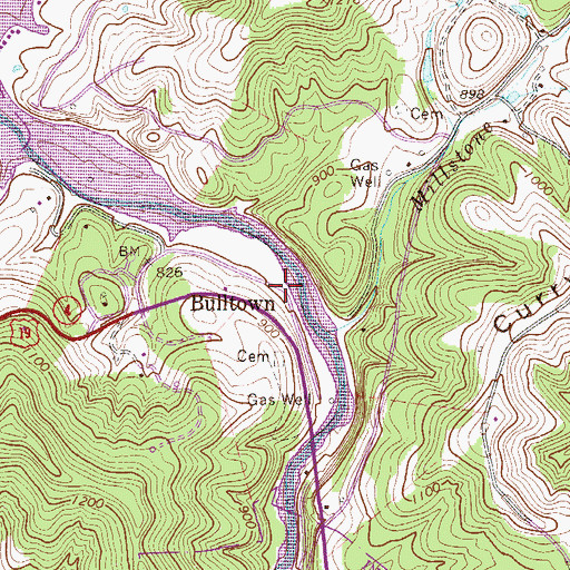 Topographic Map of Bulltown, WV