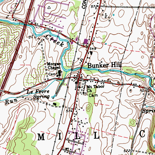 Topographic Map of Bunker Hill, WV