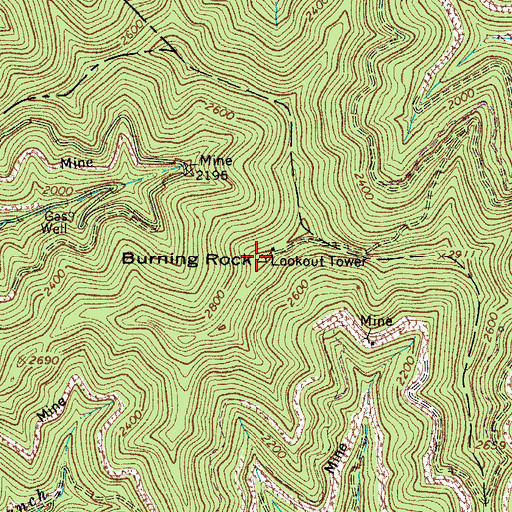 Topographic Map of Burning Rock, WV