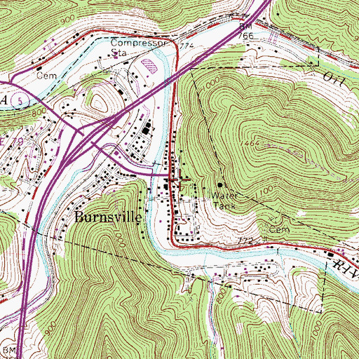 Topographic Map of Burnsville, WV