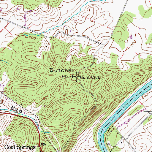 Topographic Map of Butcher Hill, WV