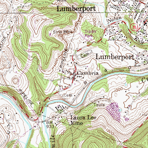 Topographic Map of Cambria, WV