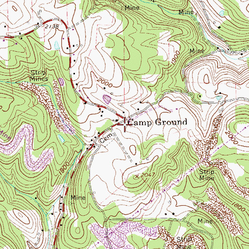 Topographic Map of Camp Ground, WV