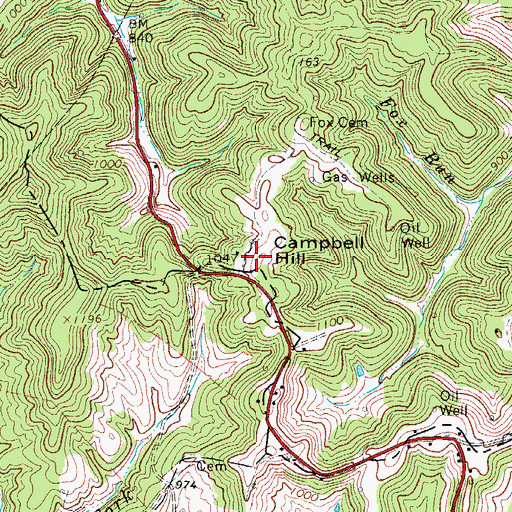 Topographic Map of Campbell Hill, WV