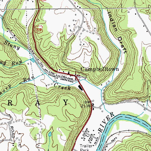 Topographic Map of Campbelltown, WV
