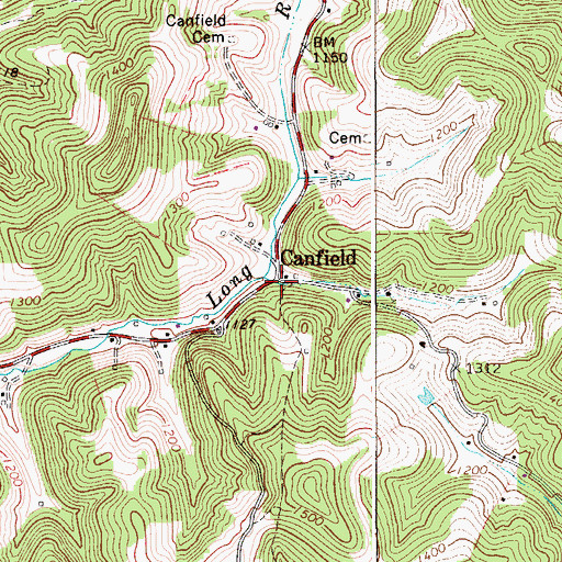 Topographic Map of Canfield, WV