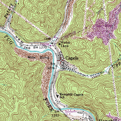 Topographic Map of Capels, WV