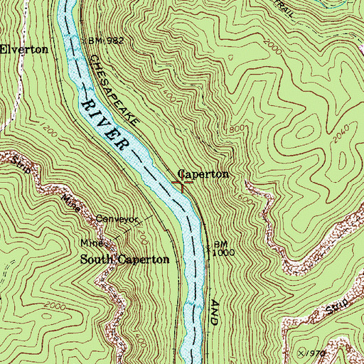 Topographic Map of Caperton, WV