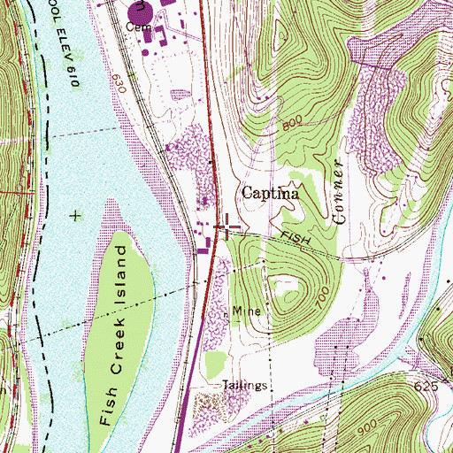 Topographic Map of Captina, WV