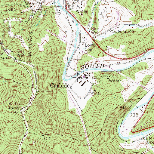 Topographic Map of Carbide, WV