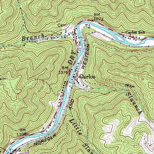 Topographic Map of Carlos, WV