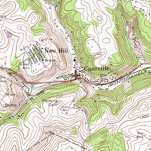 Topographic Map of Cassville, WV