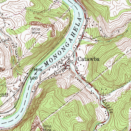 Topographic Map of Catawba, WV