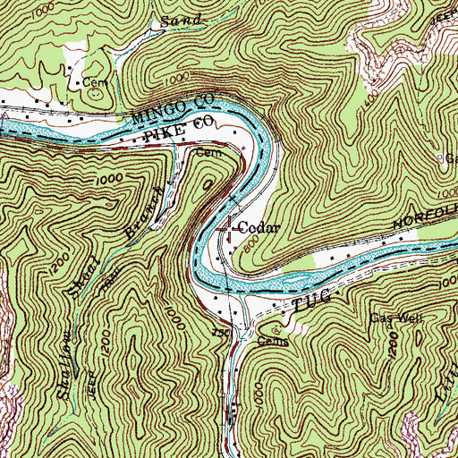 Topographic Map of Cedar, WV