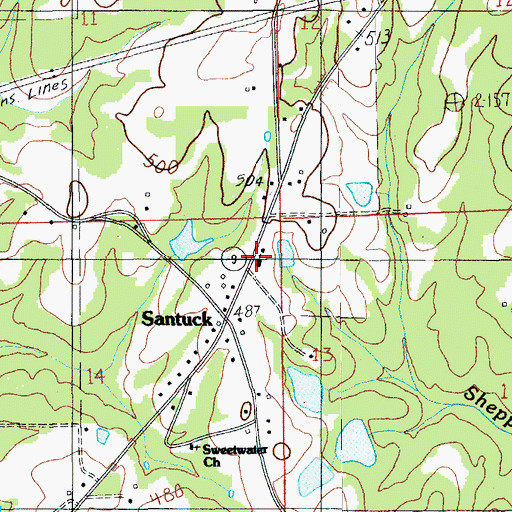 Topographic Map of Santuck Baptist Church, AL