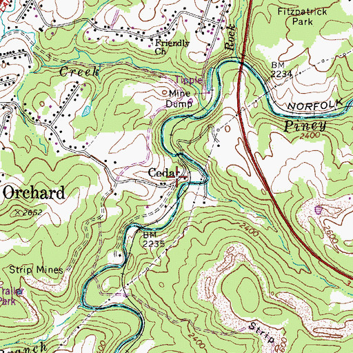 Topographic Map of Cedar, WV