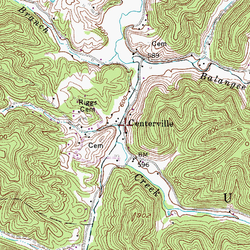 Topographic Map of Centerville, WV