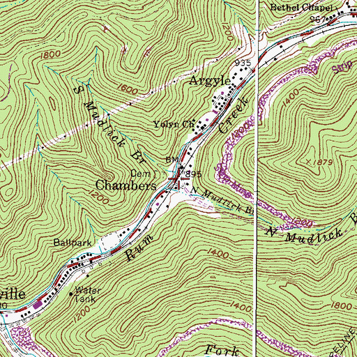 Topographic Map of Chambers, WV