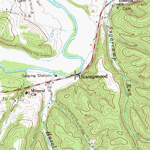 Topographic Map of Champwood, WV