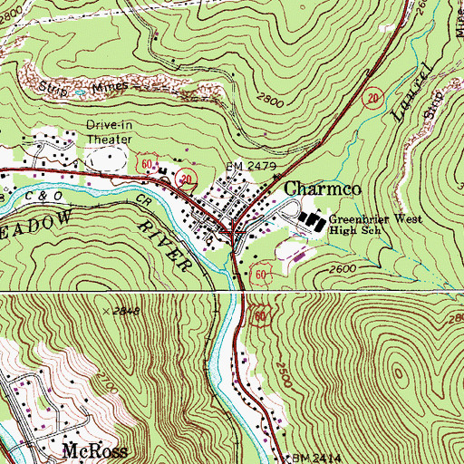 Topographic Map of Charmco, WV