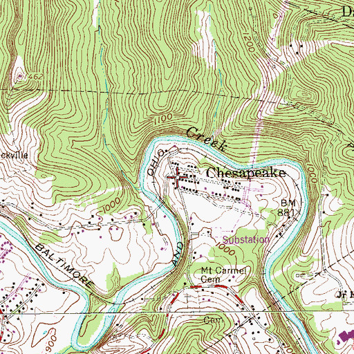 Topographic Map of Chesapeake, WV