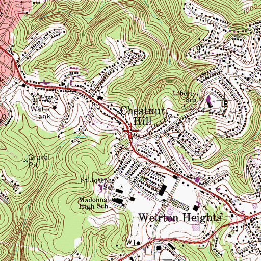 Topographic Map of Chestnut Hill, WV