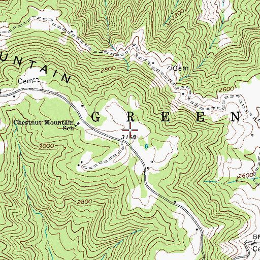 Topographic Map of Chestnut Mountain, WV