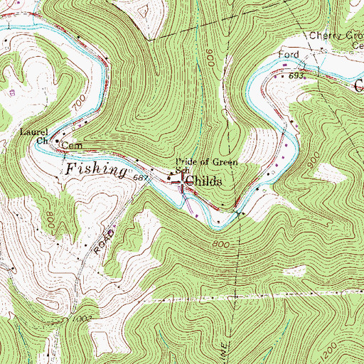 Topographic Map of Childs, WV