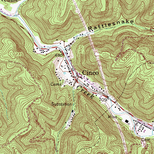 Topographic Map of Cinco, WV