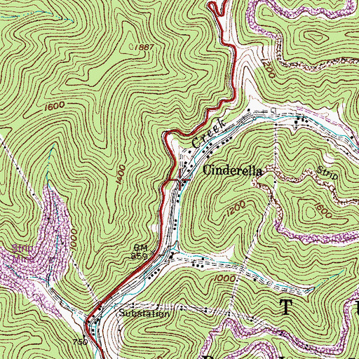 Topographic Map of Cinderella, WV