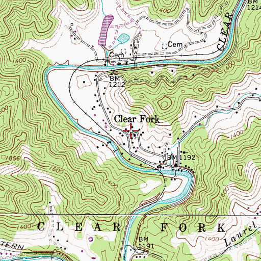 Topographic Map of Clear Fork, WV