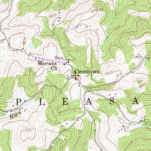 Topographic Map of Clemtown, WV