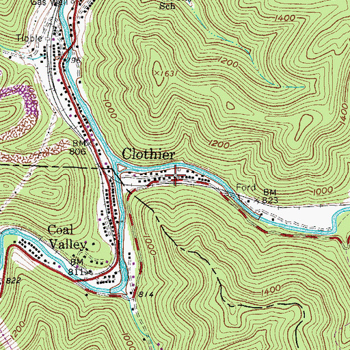 Topographic Map of Clothier, WV