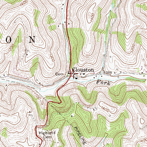 Topographic Map of Clouston, WV