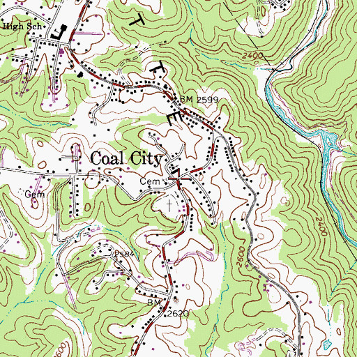 Topographic Map of Coal City, WV