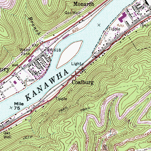 Topographic Map of Coalburg, WV