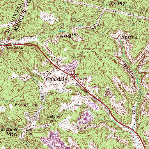 Topographic Map of Coaldale, WV