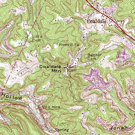 Topographic Map of Coaldale Mountain, WV