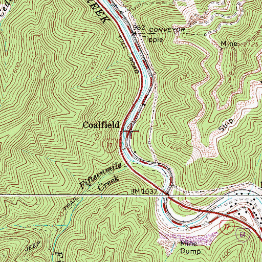 Topographic Map of Coalfield, WV