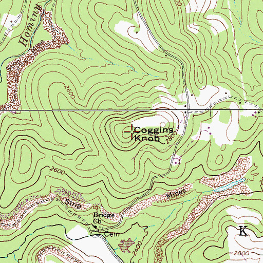 Topographic Map of Coggins Knob, WV