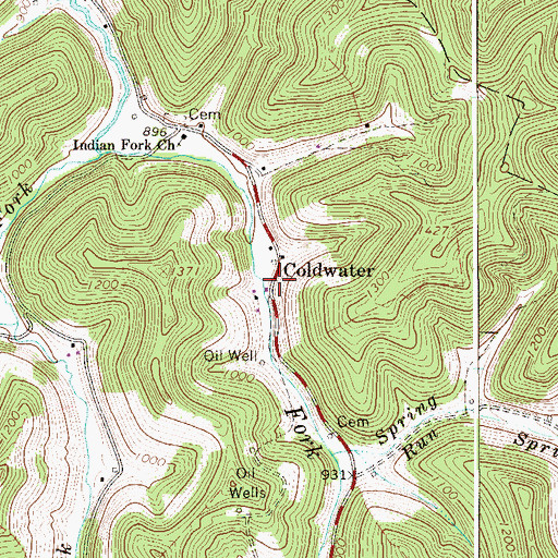 Topographic Map of Coldwater, WV