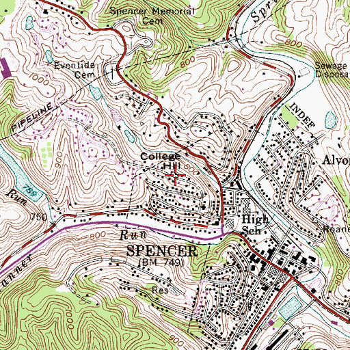 Topographic Map of College Hill, WV