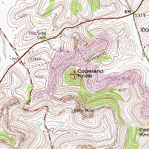 Topographic Map of Copeland Knob, WV