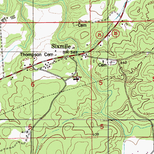 Topographic Map of Sixmile School, AL