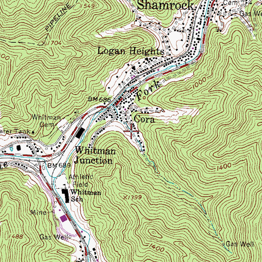 Topographic Map of Cora, WV